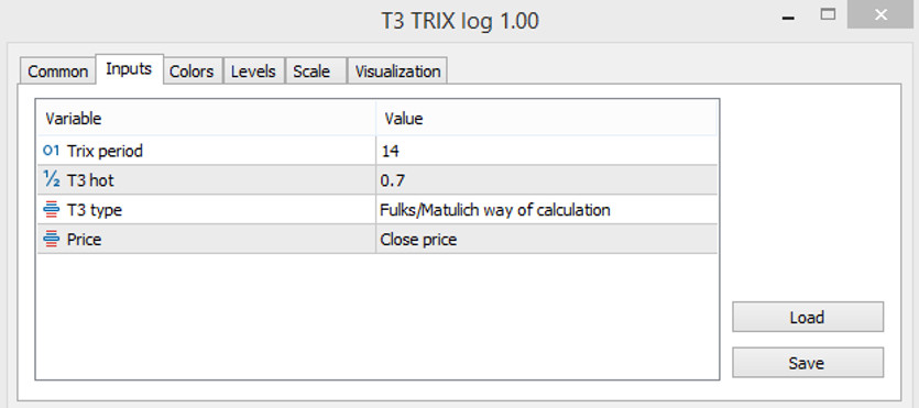 The T3 TRIX Log settings